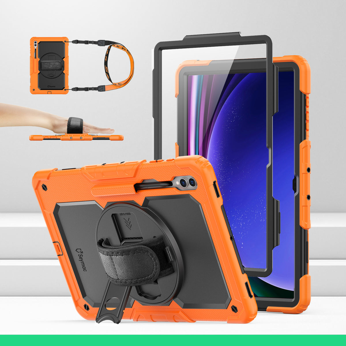 Samsung Galaxy Tab S10/S9/S8 Ultra 14.6-Inch rugged case with hand strap, Orange