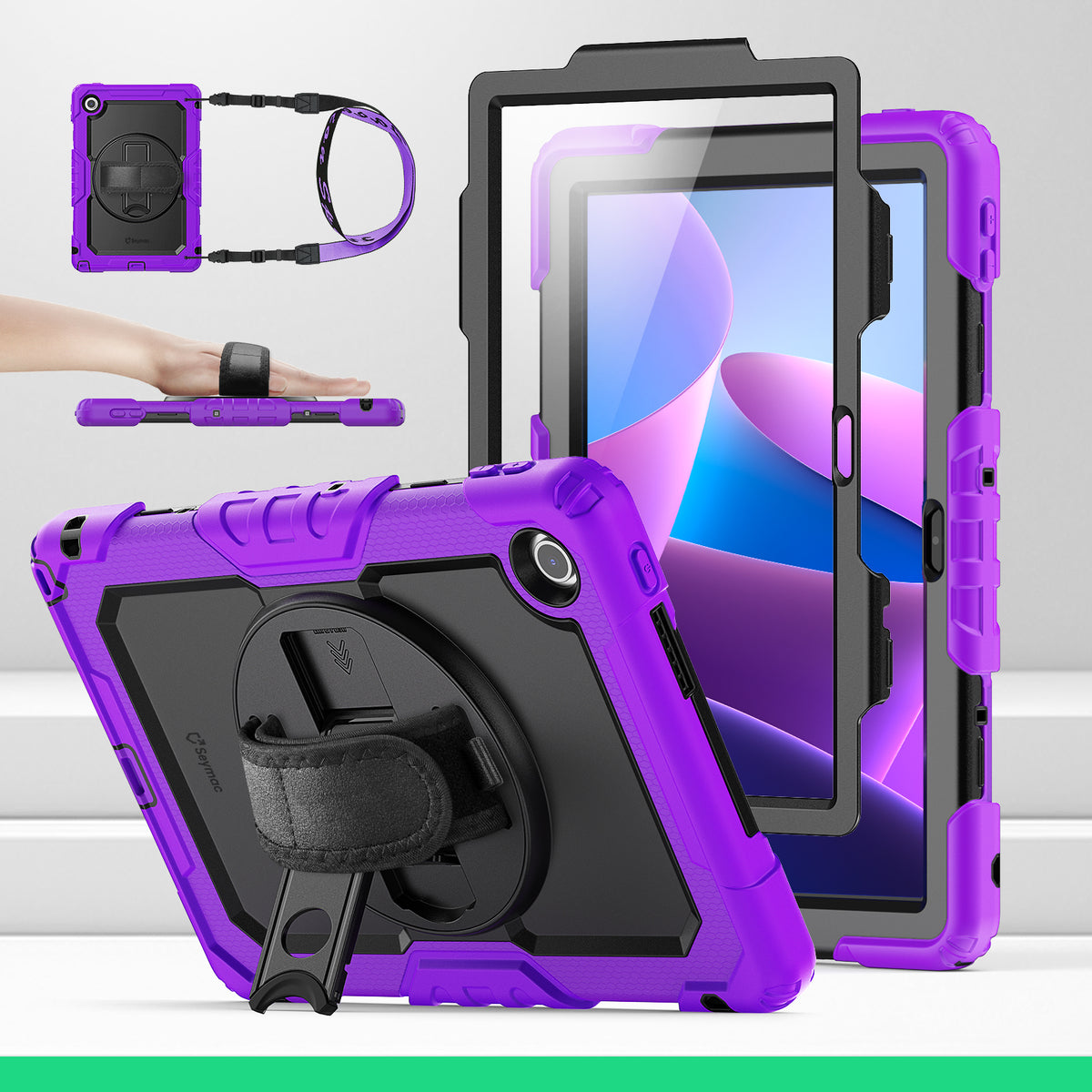 Lenovo Tab M10 10.1-Inch (2025) rugged case with hand strap, Purple