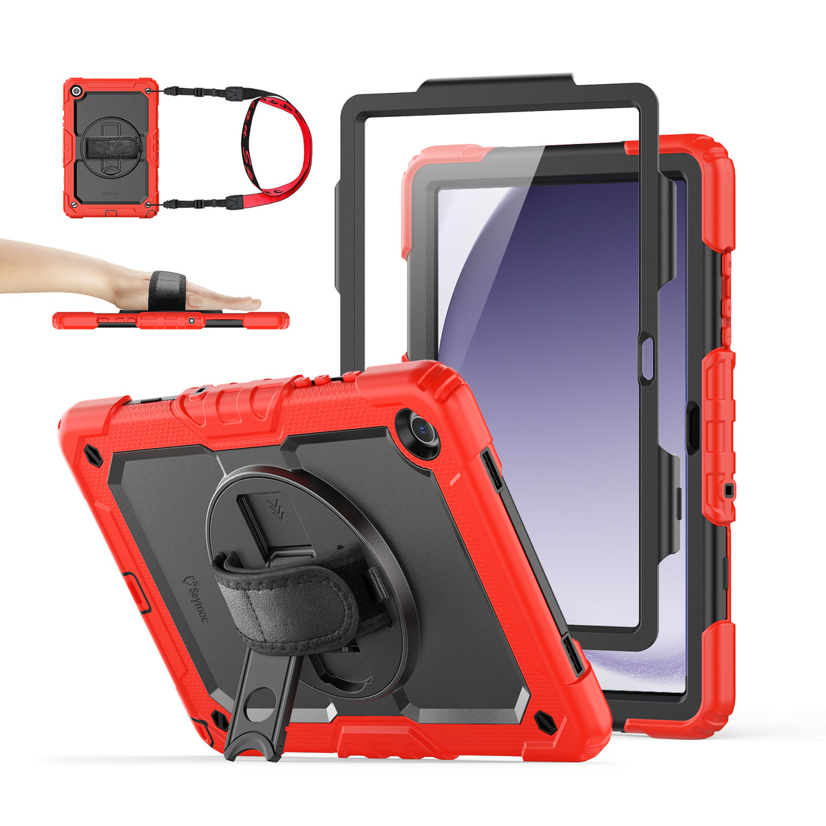 Samsung Galaxy Tab A9+ 11-Inch rugged case with hand strap, Red