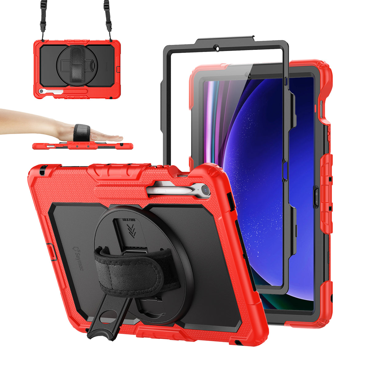 Samsung Galaxy Tab S10 FE+ 13.1-Inch rugged case with hand strap, Red