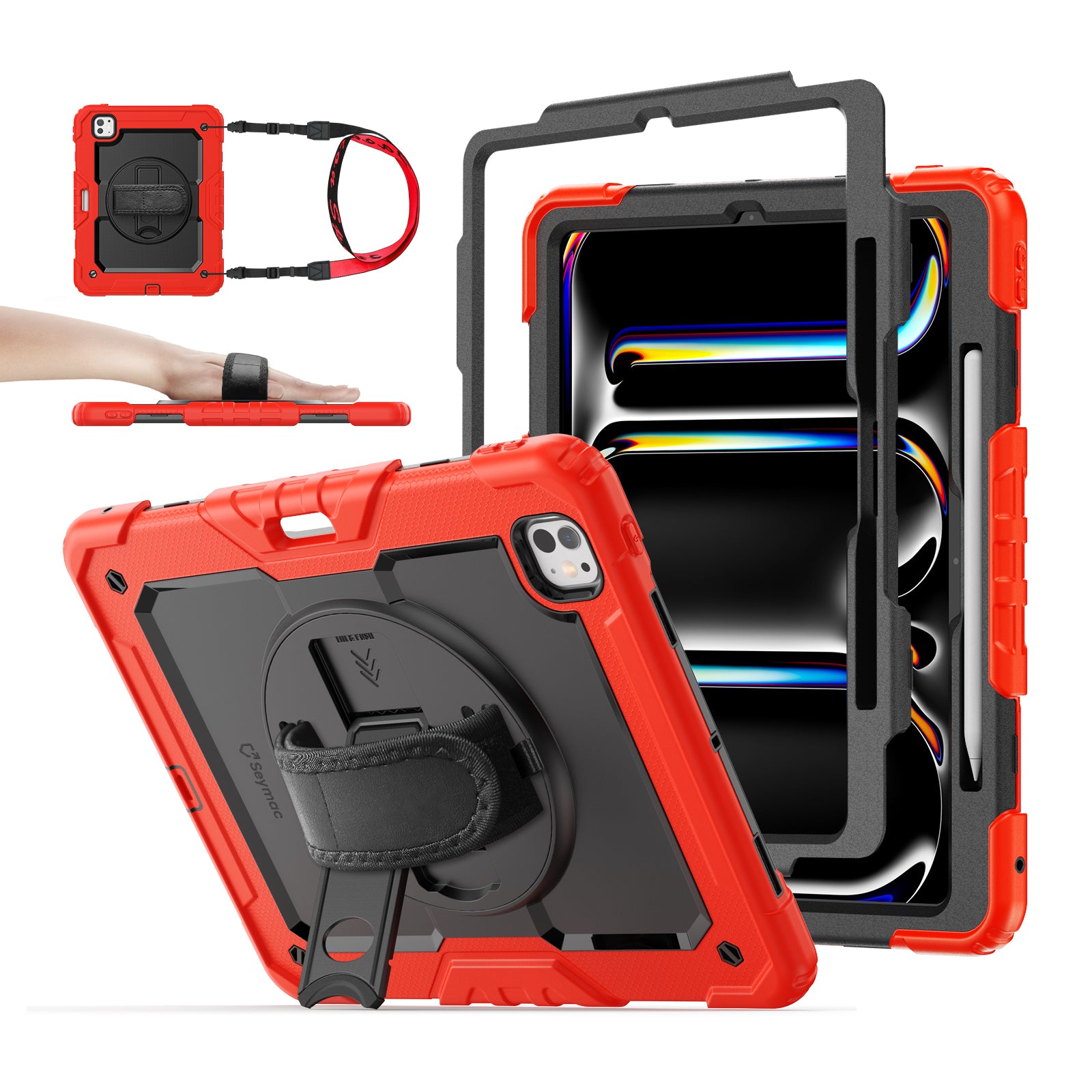 iPad Pro 13 Inch (M5/M4) Rugged Case with Adjustable Hand Strap
