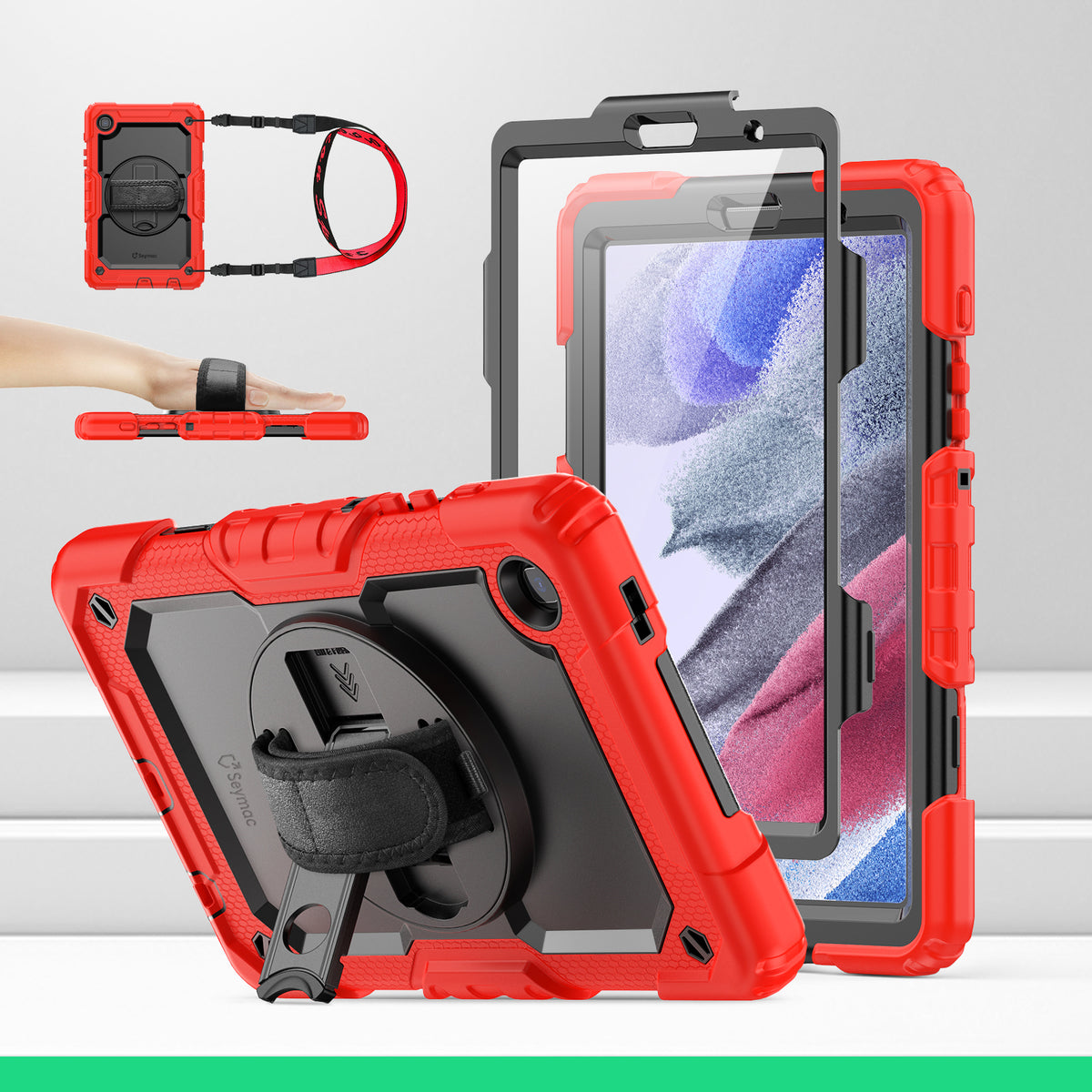 Samsung Galaxy Tab A7 Lite 8.7-Inch rugged case with hand strap, Red