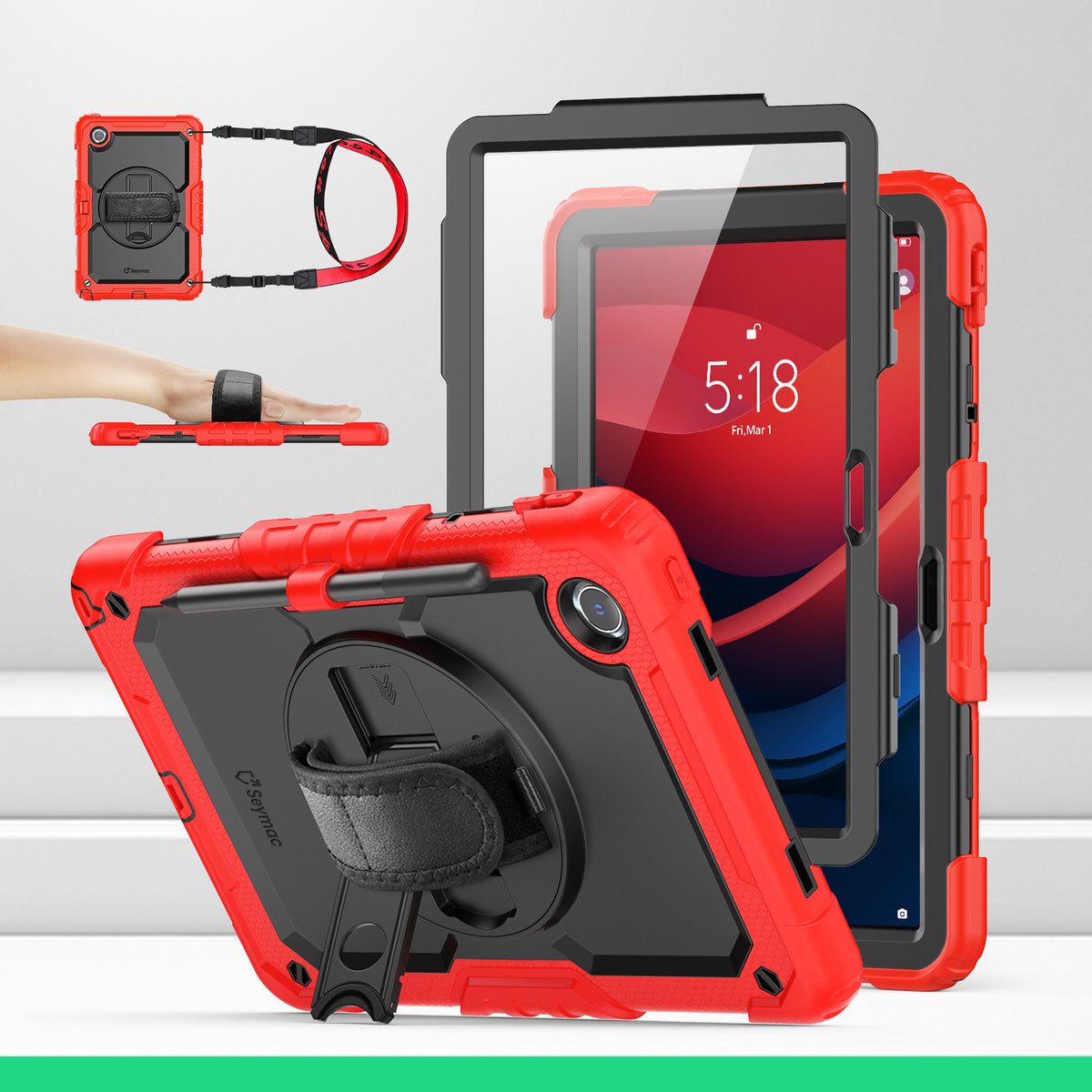 Lenovo Tab M11/K11/Idea Tab 11-Inch rugged case with hand strap, Red