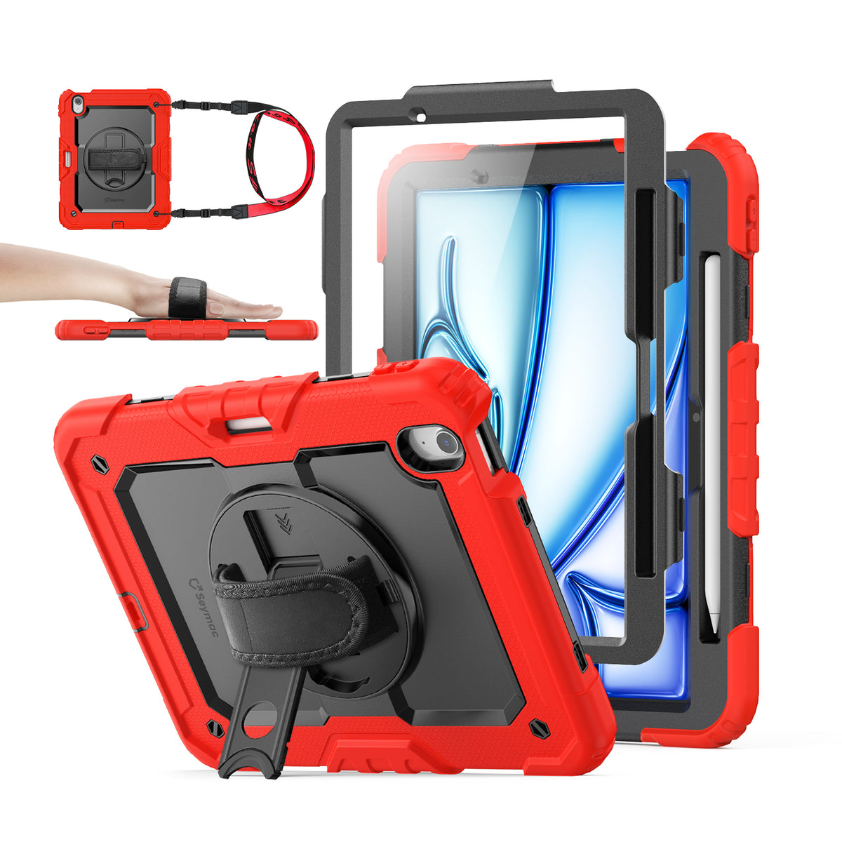 iPad Air 11-Inch (M4/M2/M3) rugged case with hand strap, Red