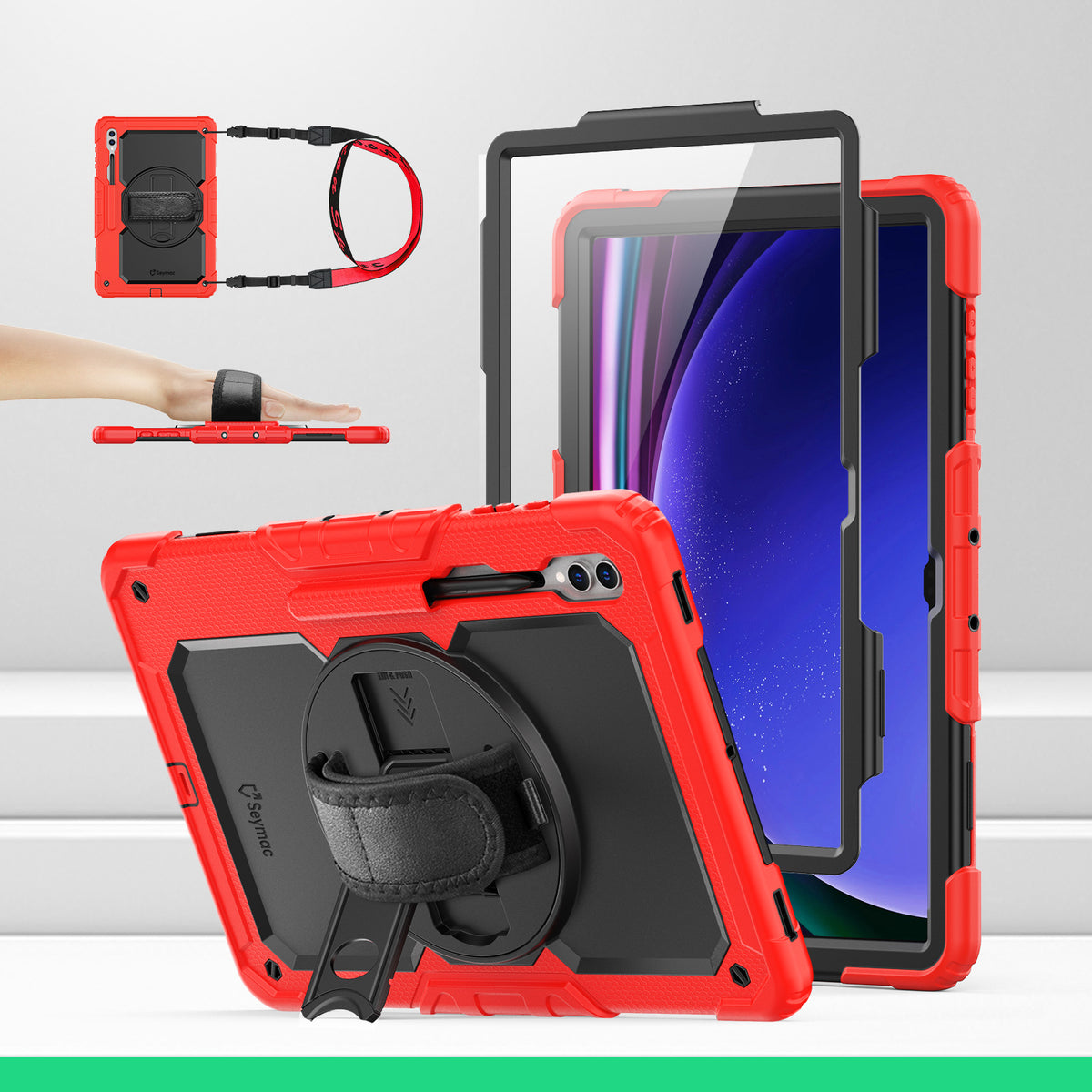 Samsung Galaxy Tab S10/S9/S8 Ultra 14.6-Inch rugged case with hand strap, Red