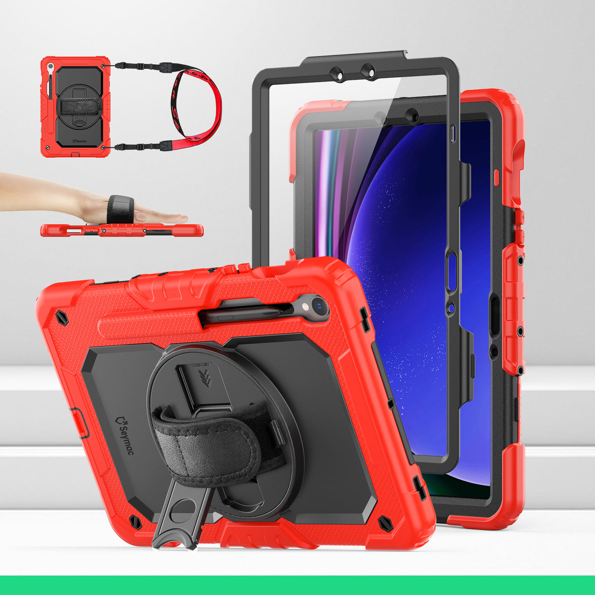 Samsung Galaxy Tab S10 Lite/S10 FE/S9 FE/S9 10.9/11 Inch rugged case with hand strap, Red