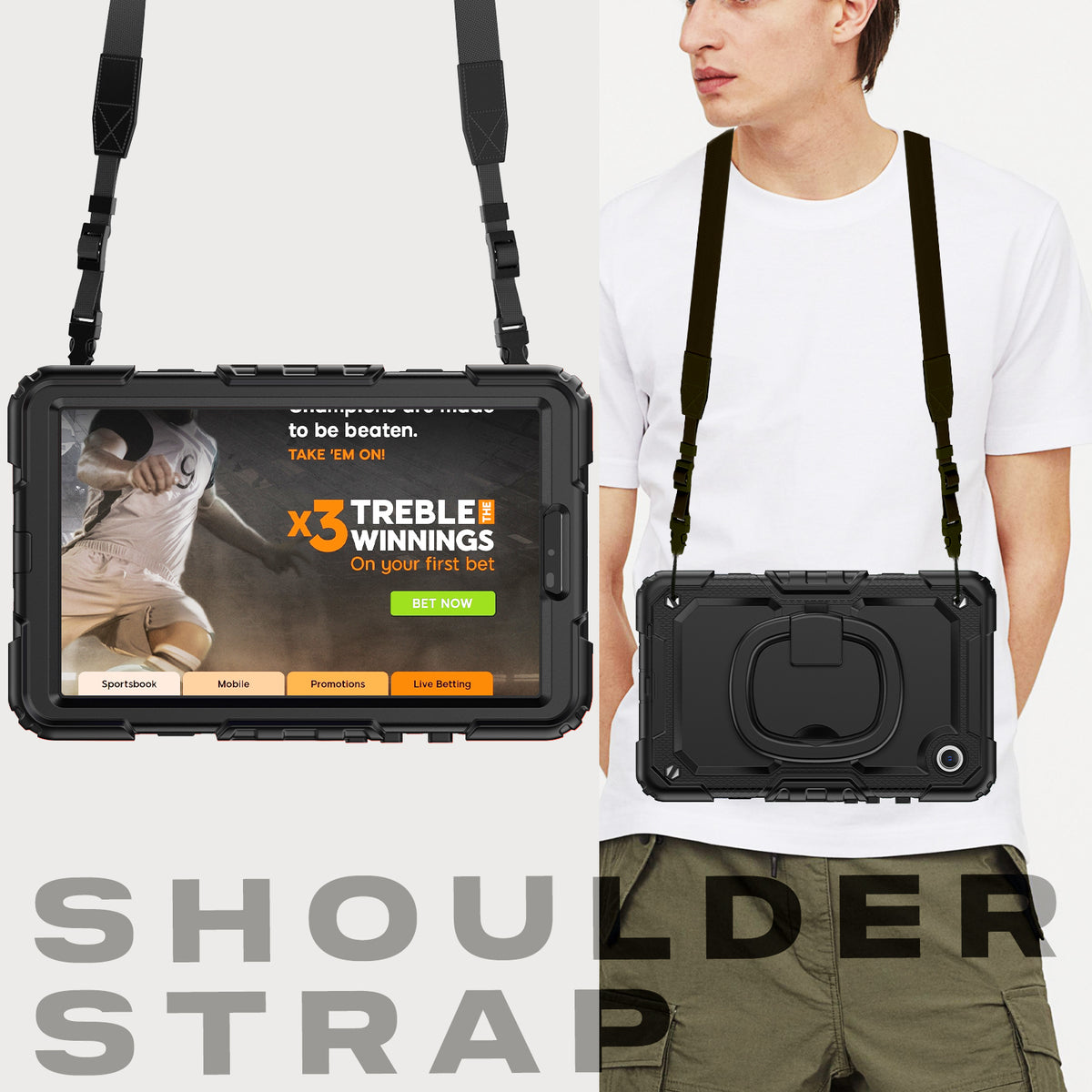 SEYMAC Galaxy Tab A11 8.7 Inch Case (2025) with shoulder strap for hands-free convenience.
