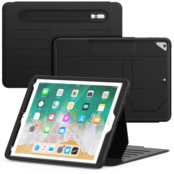 SEYMAC iPad Air 2nd Gen 9.7 Inch Case (2014)-Leather-B Series-Black-SEYMAC
