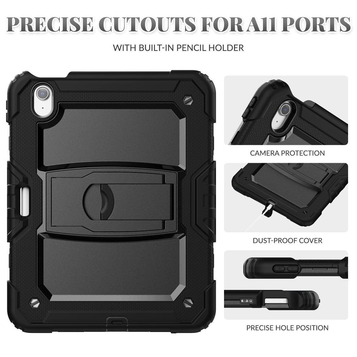 SEYMAC iPad Air 13 Inch Case (M2/M3) (2024/2025) with precise cutouts for all ports and built-in pencil holder.