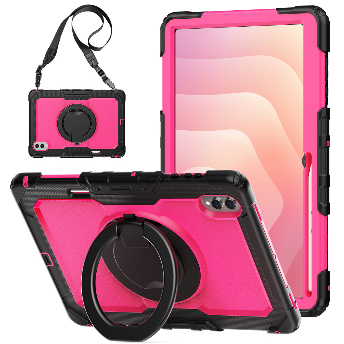 SEYMAC Galaxy Tab S11 Ultra 14.6 Inch Case (2025) in pink with rotating handle and shoulder strap.