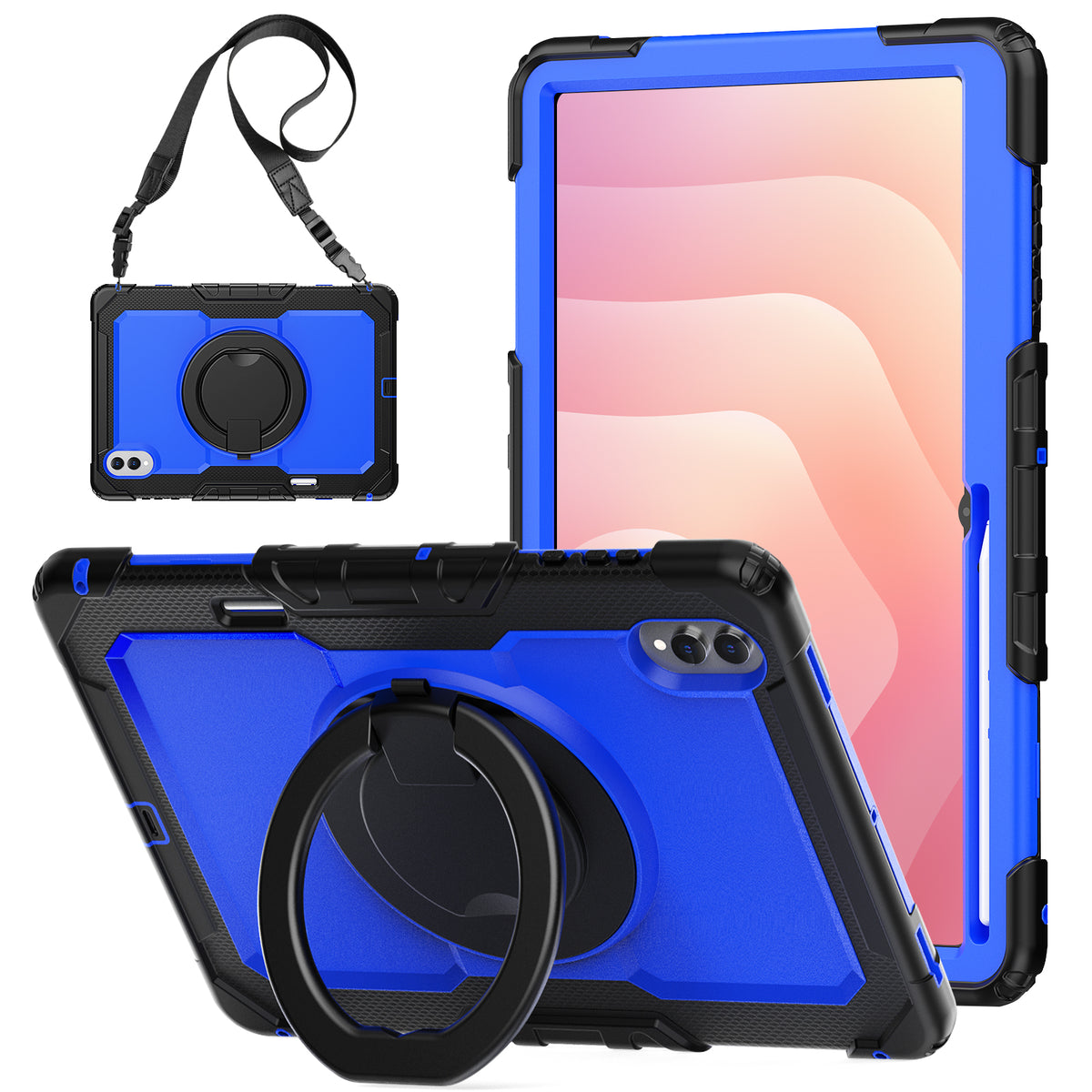 SEYMAC Galaxy Tab S11 Ultra 14.6 Inch Case (2025) in blue with strap and kickstand features.