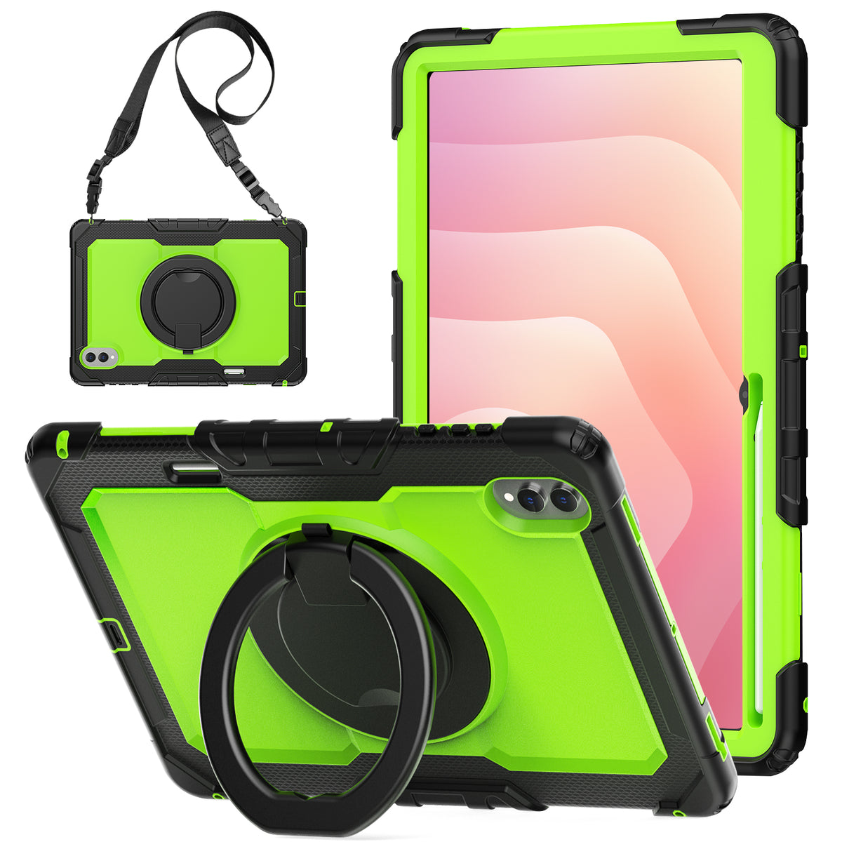 SEYMAC Galaxy Tab S11 Ultra 14.6 Inch Case (2025) in green with shoulder strap and ring grip.