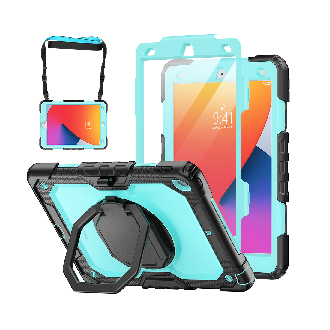 iPad 7th/8th/9th Gen 10.2 Inch Rugged Case with 360° Rotating Hand Grip