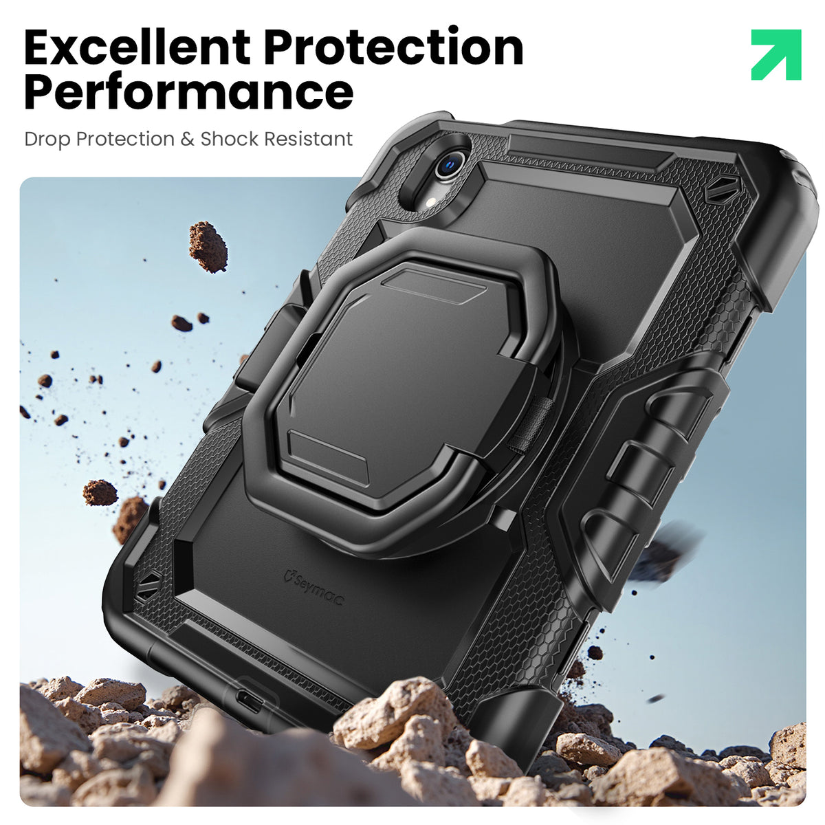 iPad Mini (A17 Pro/6th Gen) 8.3-Inch Rugged Case with 360° Rotating Hand Grip
