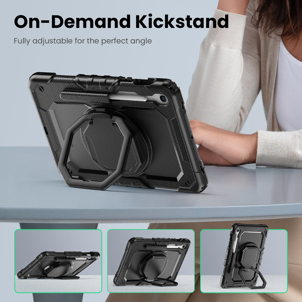 Samsung Galaxy Tab S10 Lite/S10 FE/S9 FE/S9 10.9/11 Inch Rugged Case with 360° Rotating Hand Grip