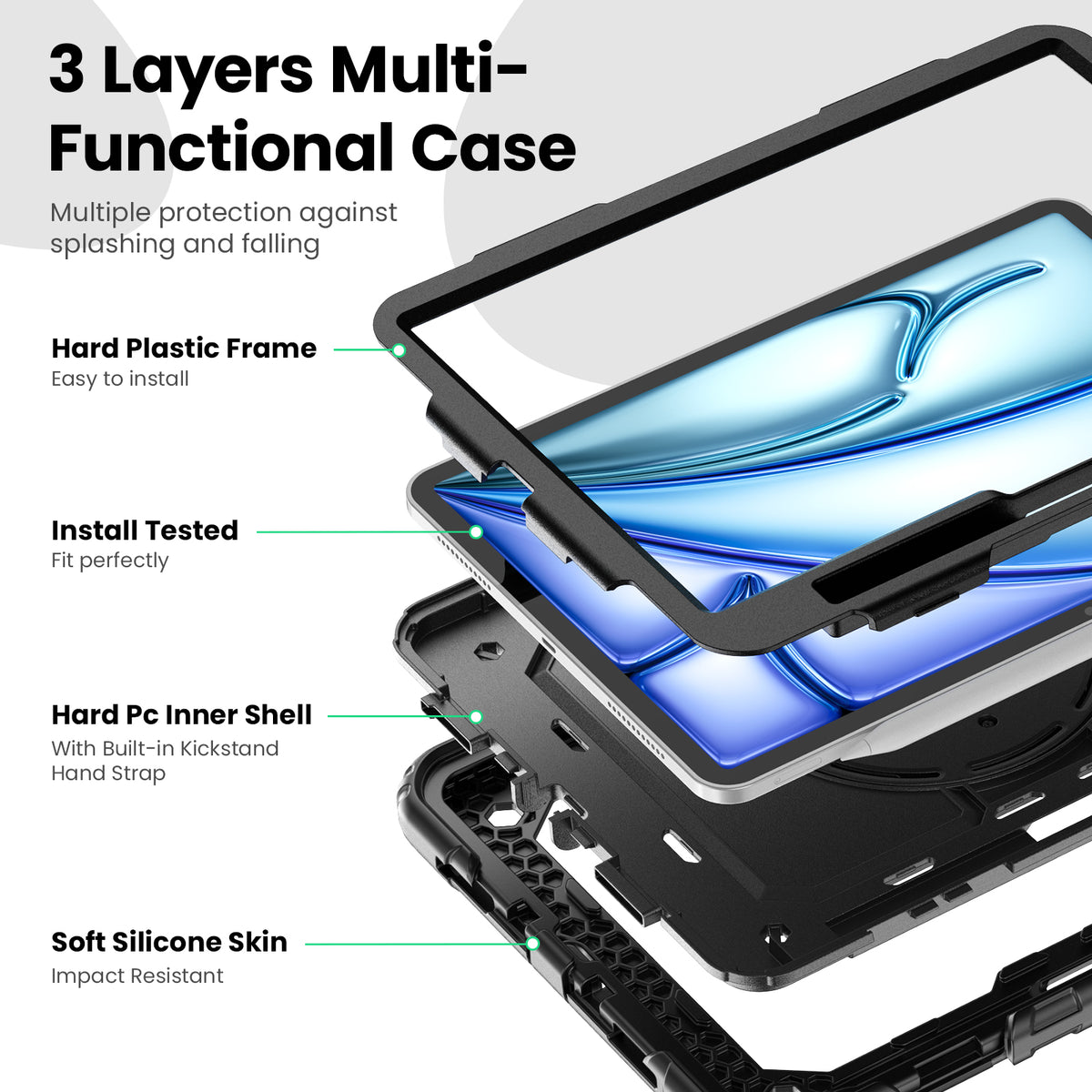 iPad Air 11-Inch (M4/M2/M3) Rugged Case with 360° Rotating Hand Grip
