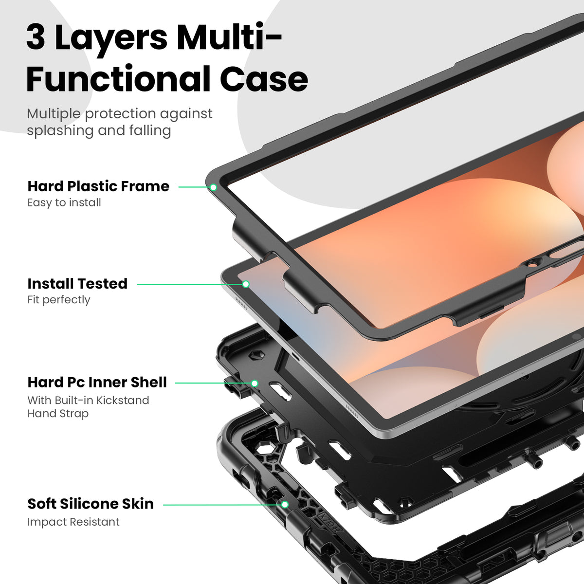 Samsung Galaxy Tab S10 Lite/S10 FE/S9 FE/S9 10.9/11 Inch Rugged Case with 360° Rotating Hand Grip