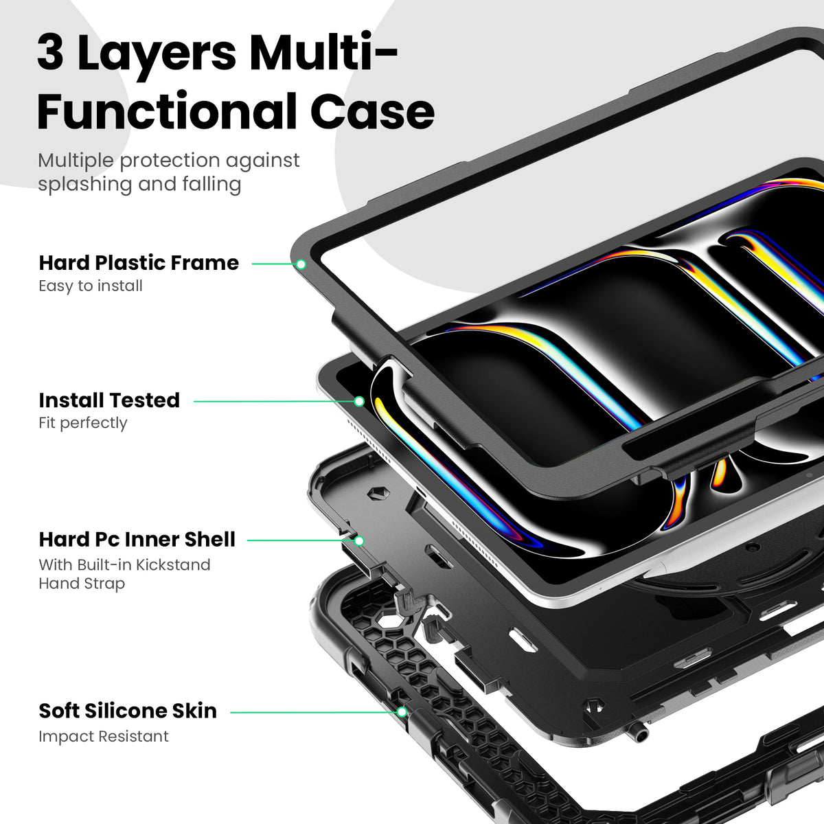 iPad Pro 11 Inch (M5/M4) Rugged Case with 360° Rotating Hand Grip