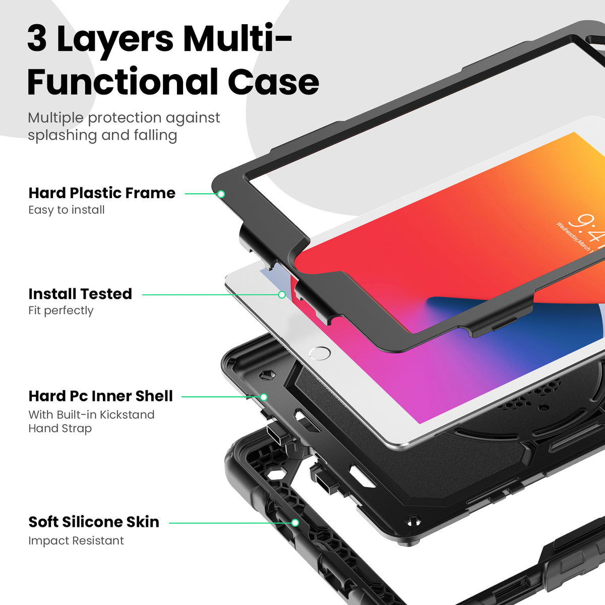 iPad 7th/8th/9th Gen 10.2 Inch Rugged Case with 360° Rotating Hand Grip