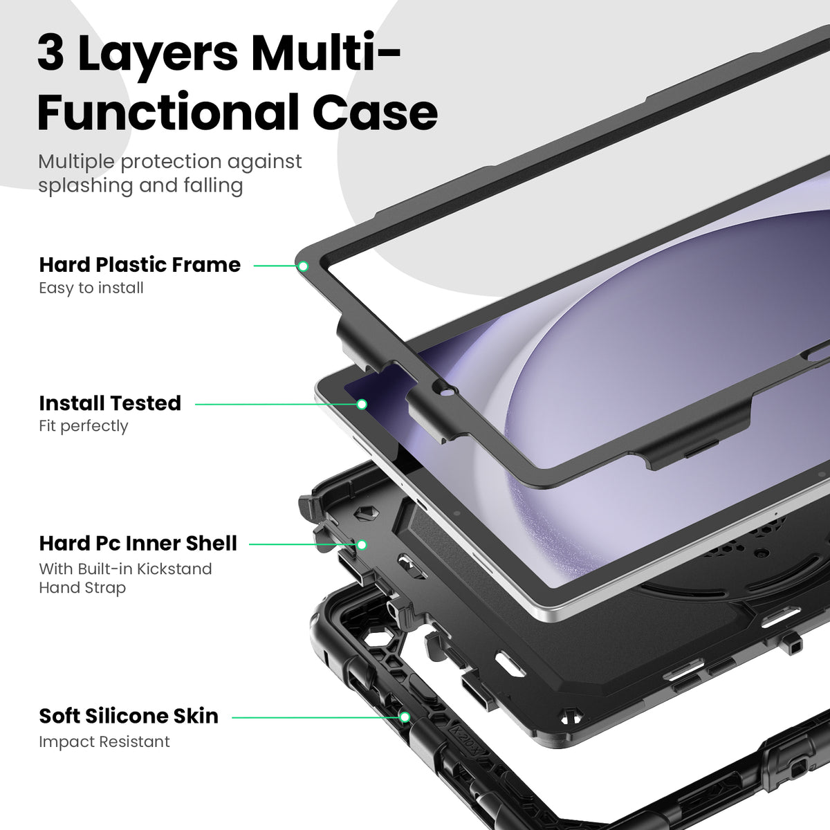 Samsung Galaxy Tab A9+ 11-Inch Rugged Case with 360° Rotating Hand Grip