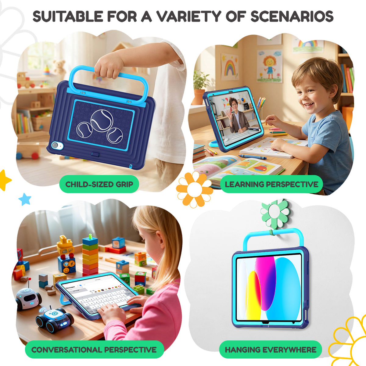 iPad (A16) 11th/10th Gen 11/10.9 Inch Kids Tablet Case - Shockproof Handle Stand Cover,Indigo-t4option0_0