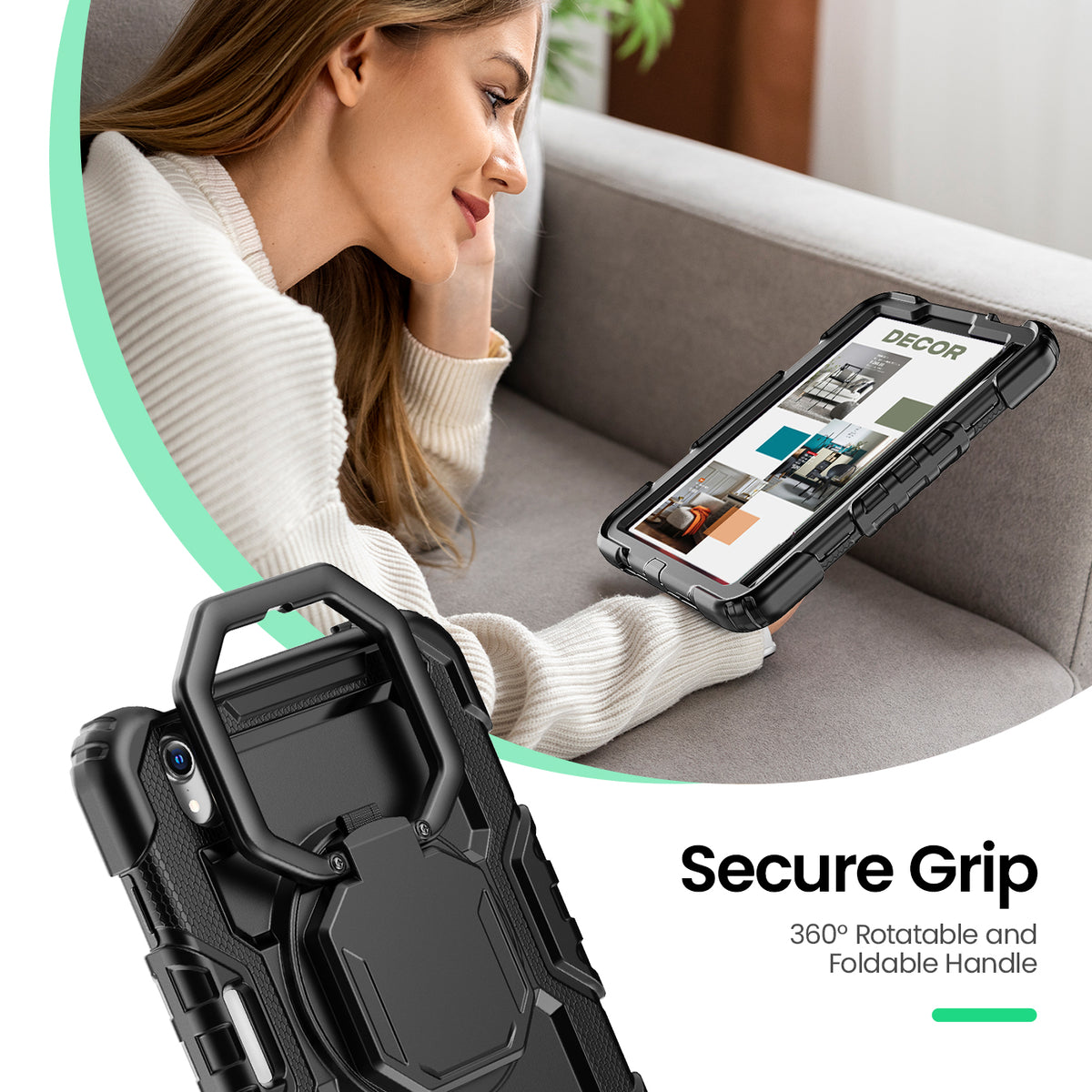 iPad Mini (A17 Pro/6th Gen) 8.3-Inch Rugged Case with 360° Rotating Hand Grip