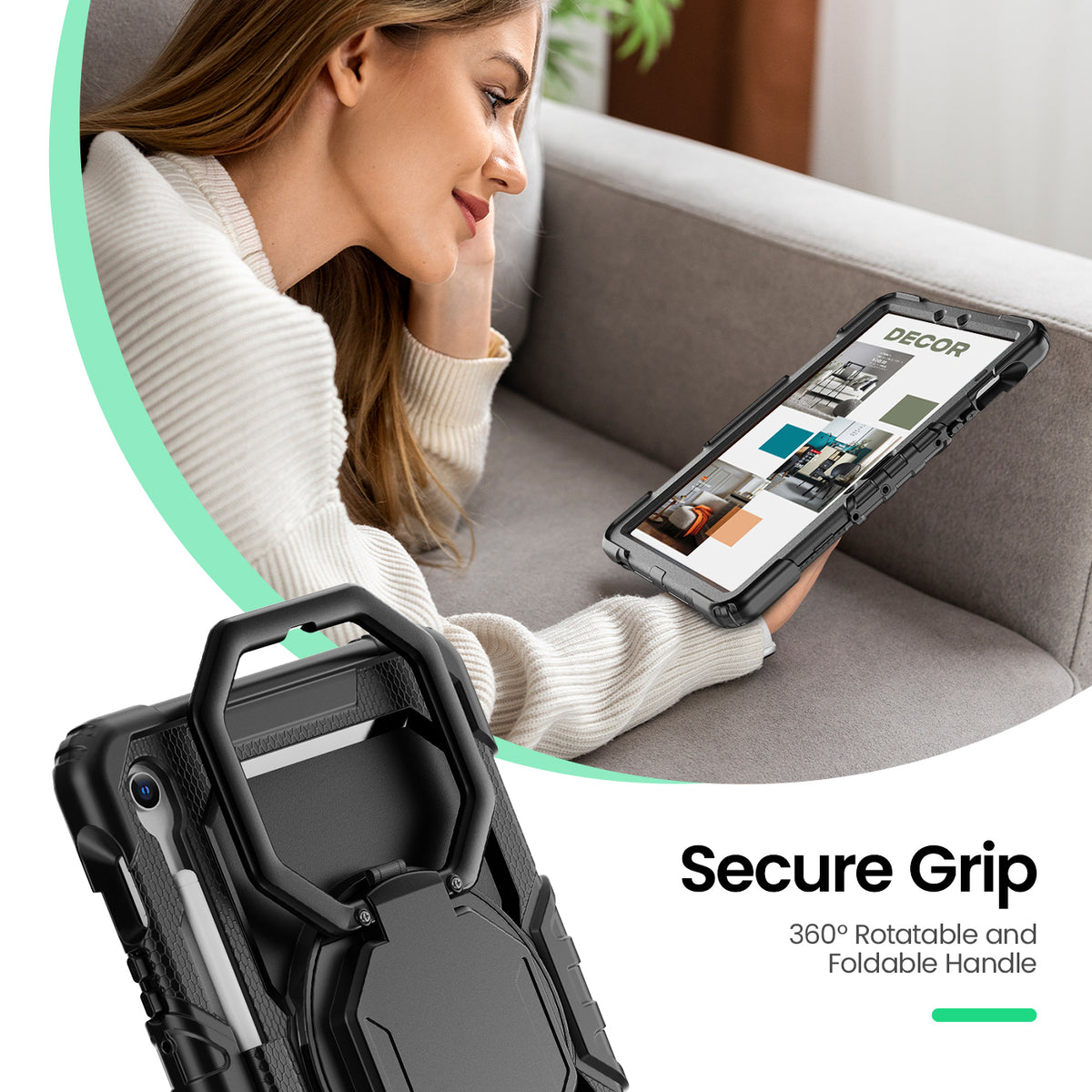 Samsung Galaxy Tab S10 Lite/S10 FE/S9 FE/S9 10.9/11 Inch Rugged Case with 360° Rotating Hand Grip