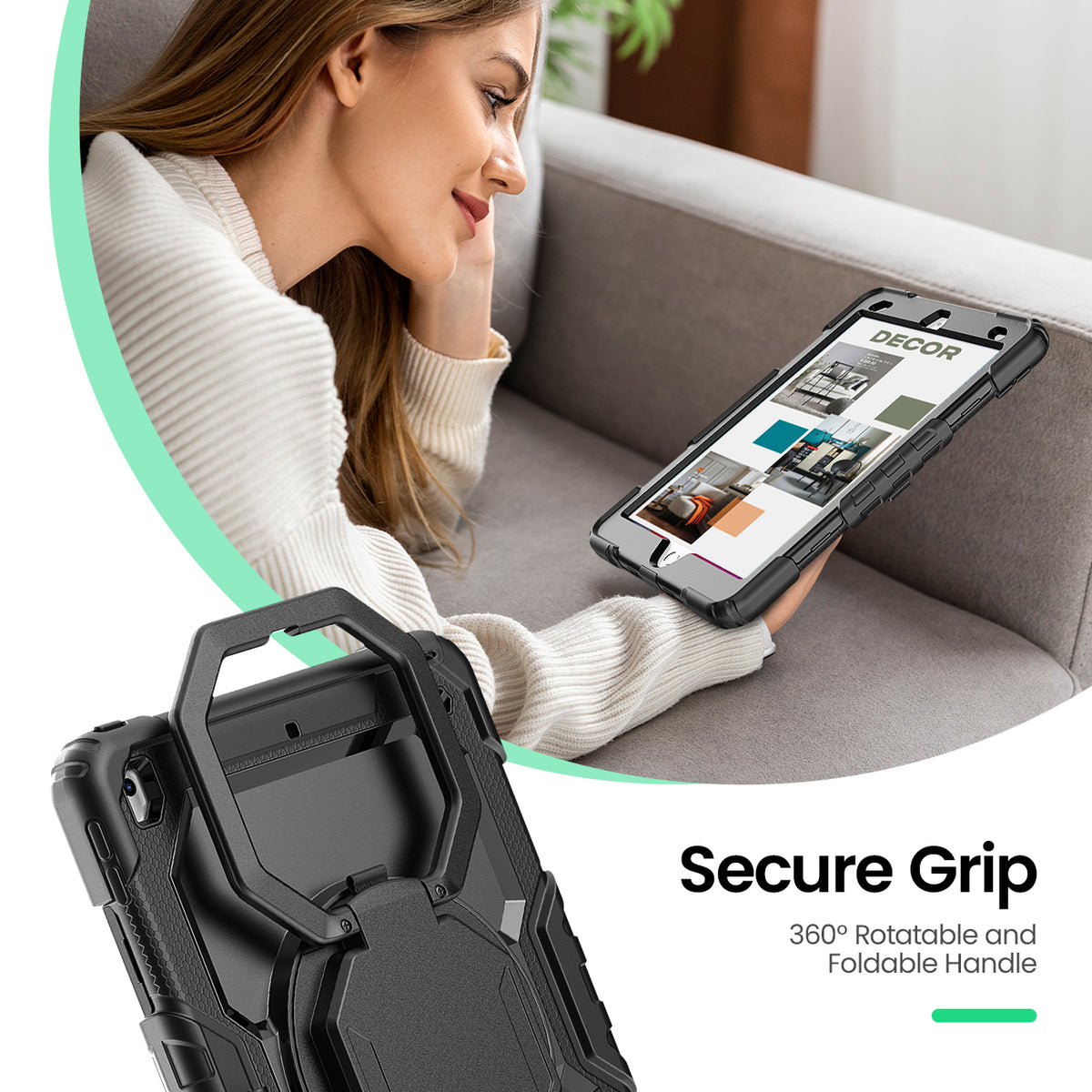 iPad 7th/8th/9th Gen 10.2 Inch Rugged Case with 360° Rotating Hand Grip
