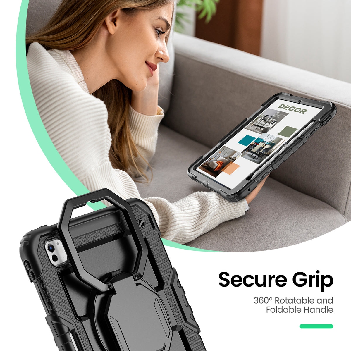 iPad Pro 11 Inch (M5/M4) Rugged Case with 360° Rotating Hand Grip