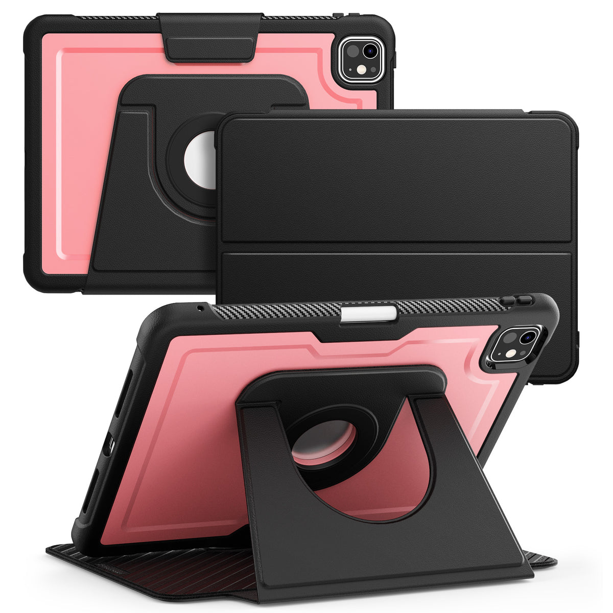 SEYMAC iPad Pro 11 Inch Case (M5/M4) in black and pink with multi-angle stand and detachable cover.