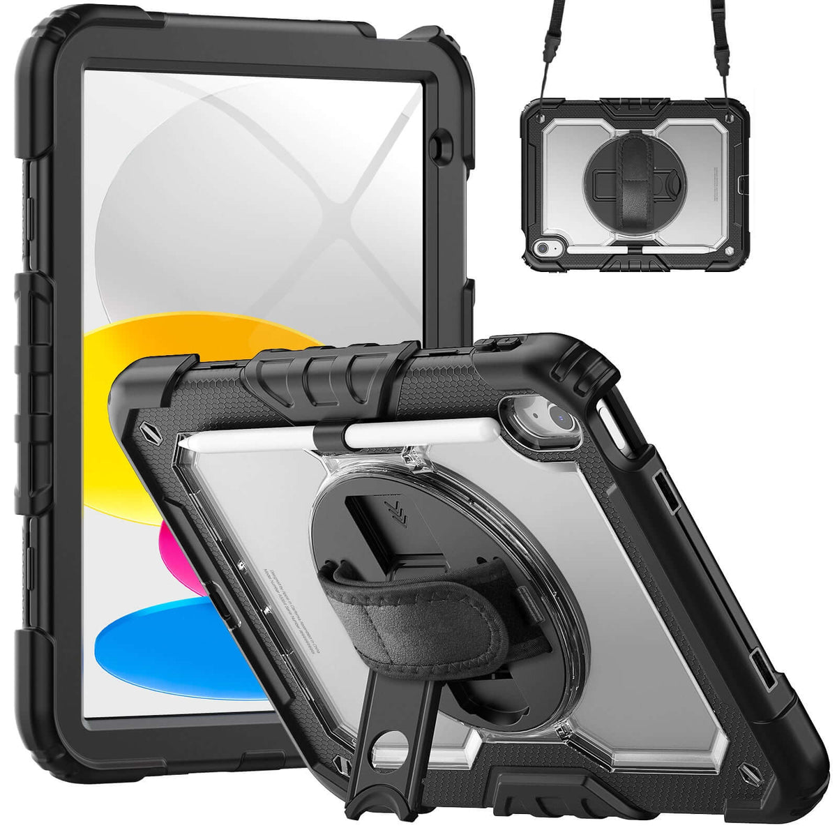 iPad A16/10th Gen rugged case with hand strap, Transparent