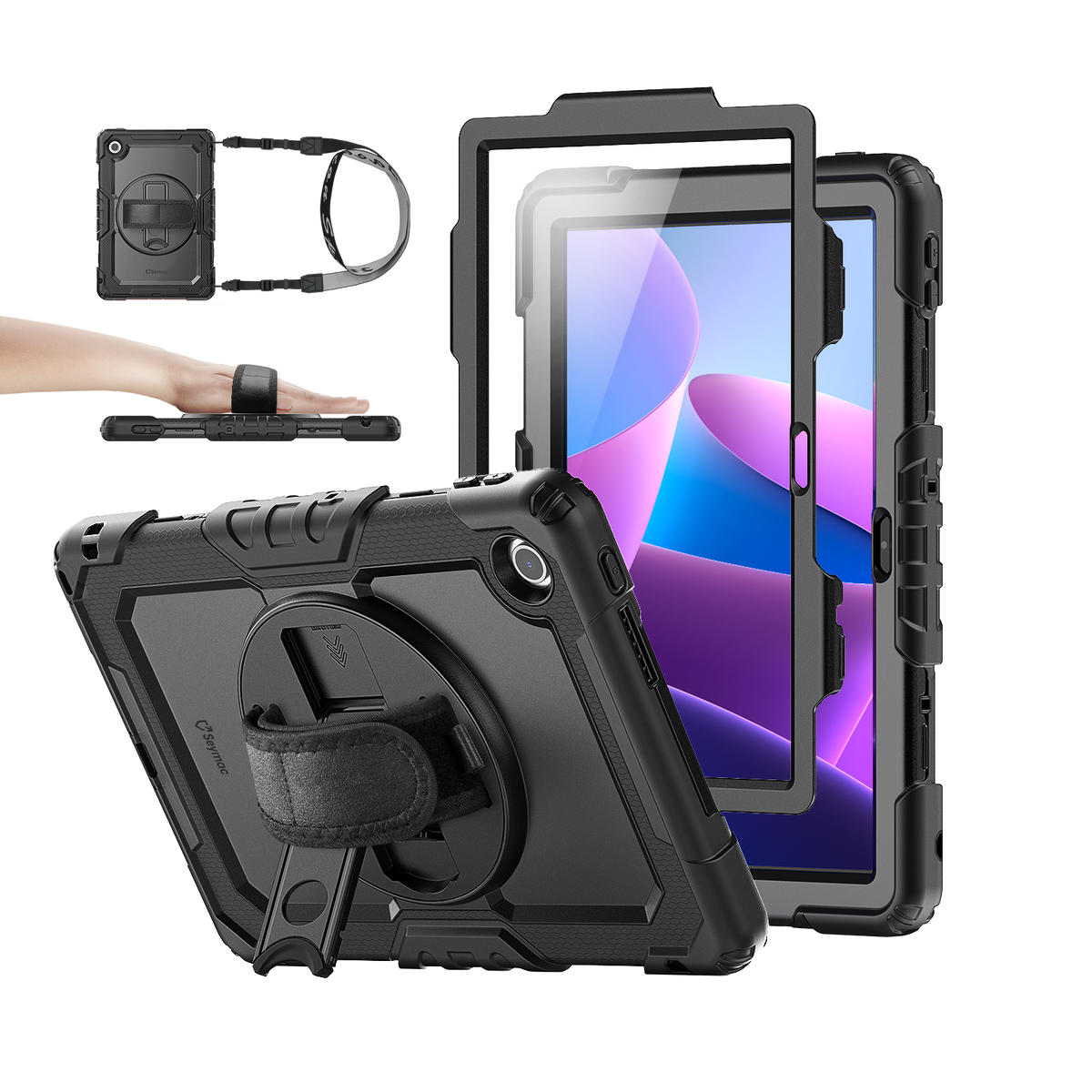 Lenovo Tab M10 10.1-Inch (2025) rugged case with hand strap, black