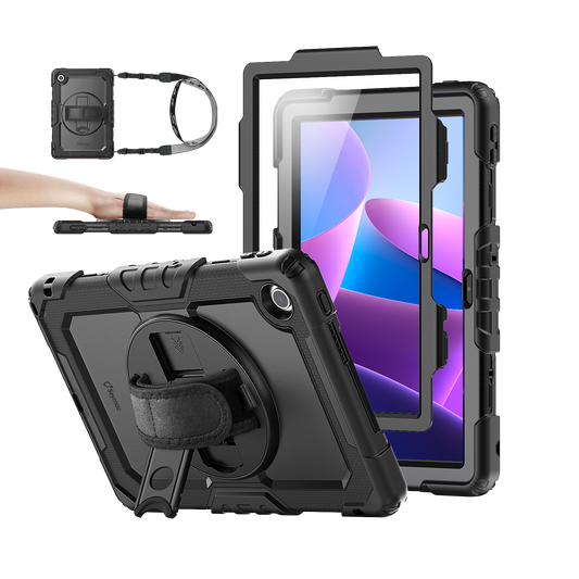 Lenovo Tab M10 10.1-Inch (2025) rugged case with hand strap, black