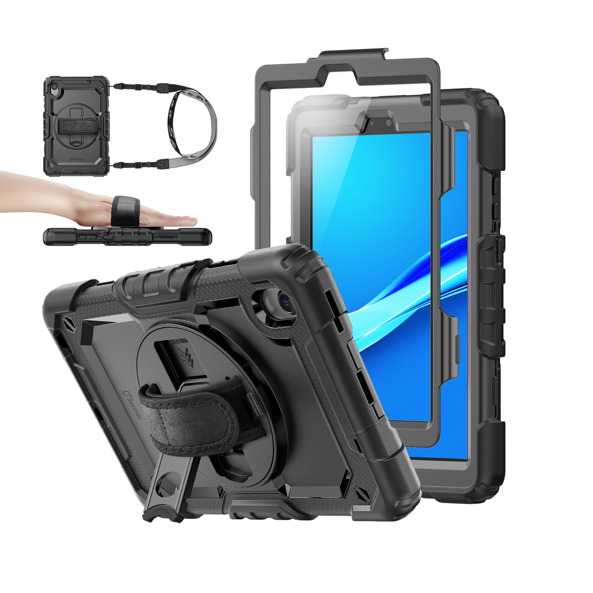 Lenovo Tab M8 (2nd/3rd) 8-Inch rugged case with hand strap, black