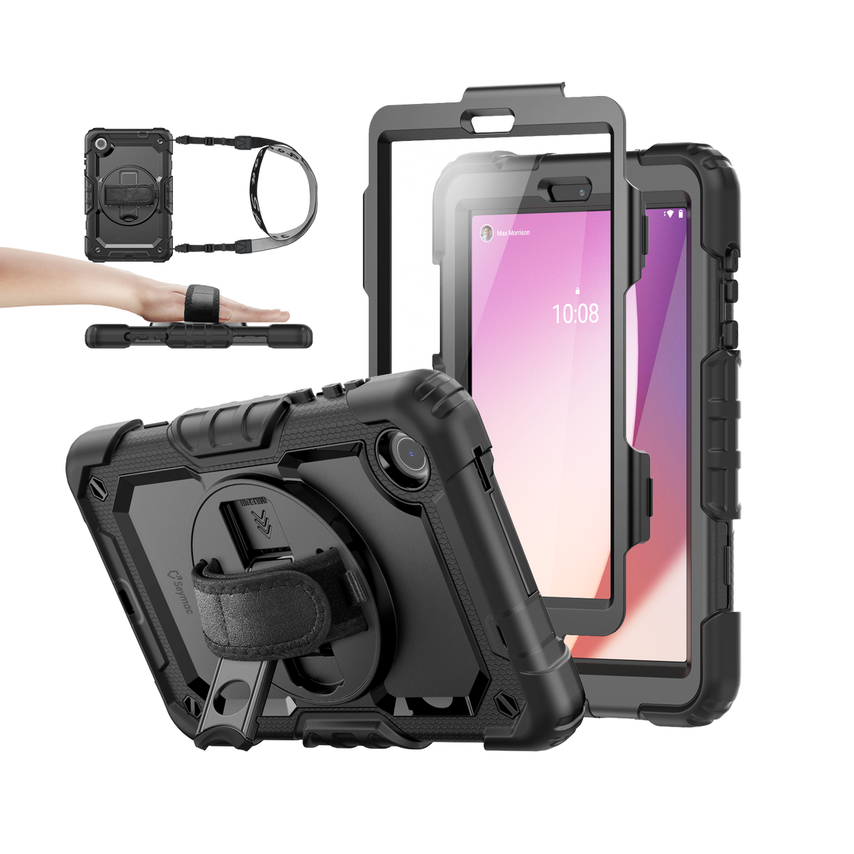 Lenovo Tab M8 (4th Gen) 8-Inch rugged case with hand strap, black