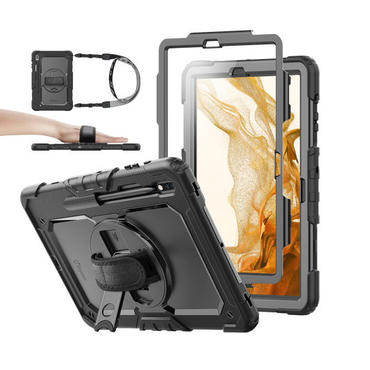 Samsung Galaxy Tab S8+/S7+/S7 FE 12.4 Inch rugged case with hand strap, black