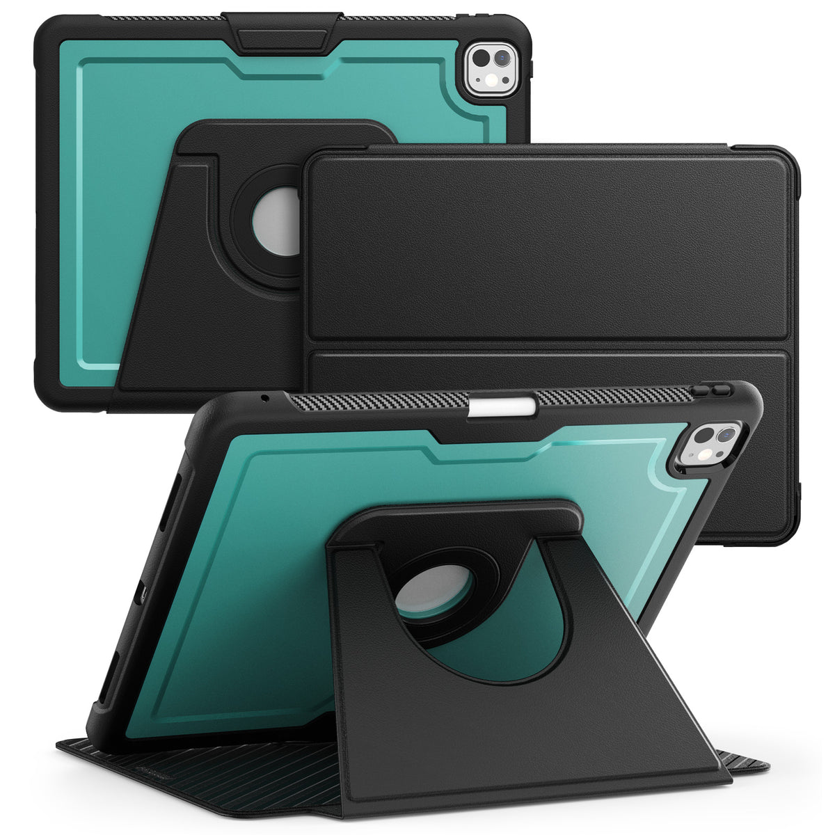SEYMAC iPad Pro 13 Inch Case (M5/M4) showcasing magnetic attachment and multi-angle stand in black and teal