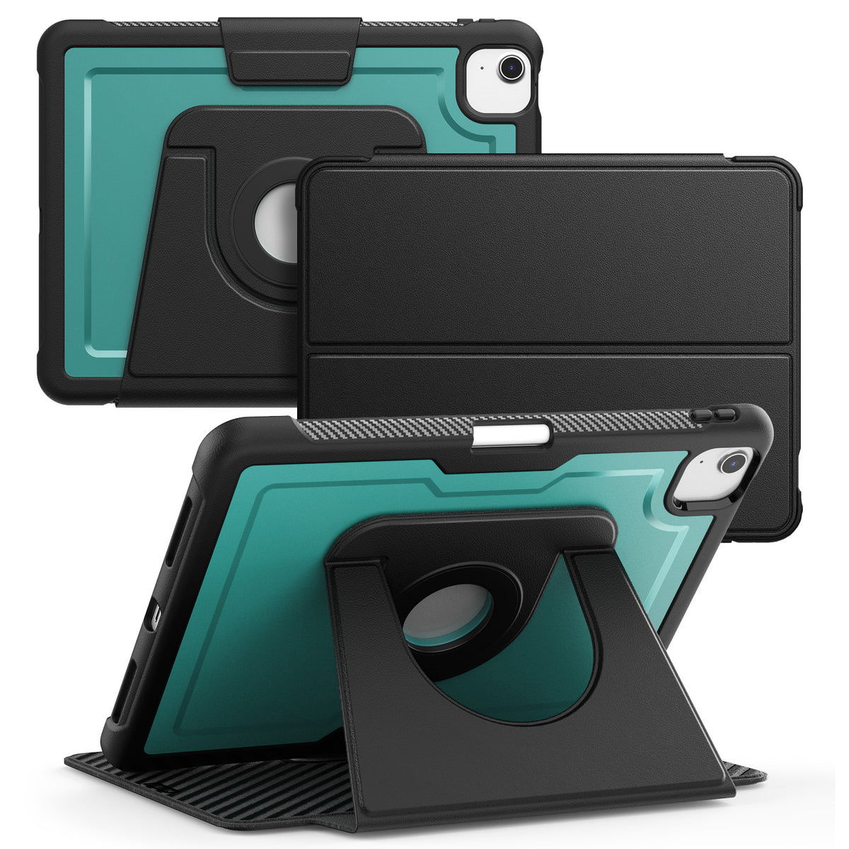 SEYMAC iPad Air 11 Inch Case (M2/M3) (2024/2025) in teal and black showing multi-angle stand and detachable cover.