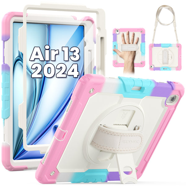 SEYMAC iPad Air 13 Inch Case (M2/M3) (2024/2025)-Silicone-S (Beige) Series-Rainbow Pink