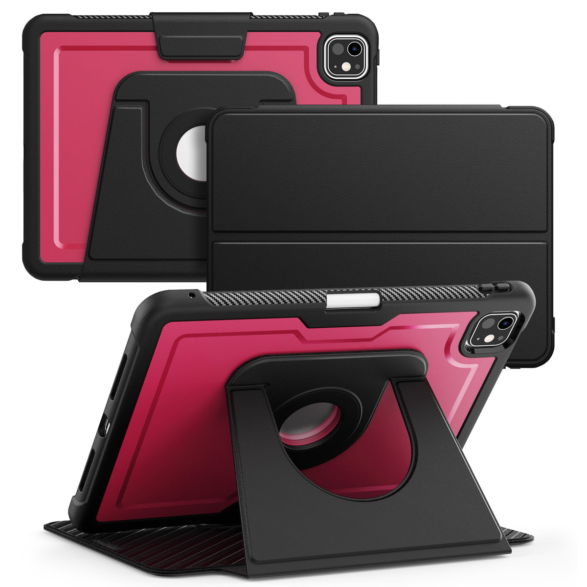 SEYMAC iPad Pro 11 Inch Case (M5/M4) in black and pink with multi-angle stand and detachable cover.