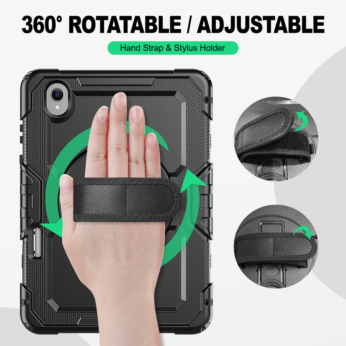 Samsung Galaxy Tab S11 11-Inch rugged case with hand strap, 360° rotatable hand strap & stylus holder