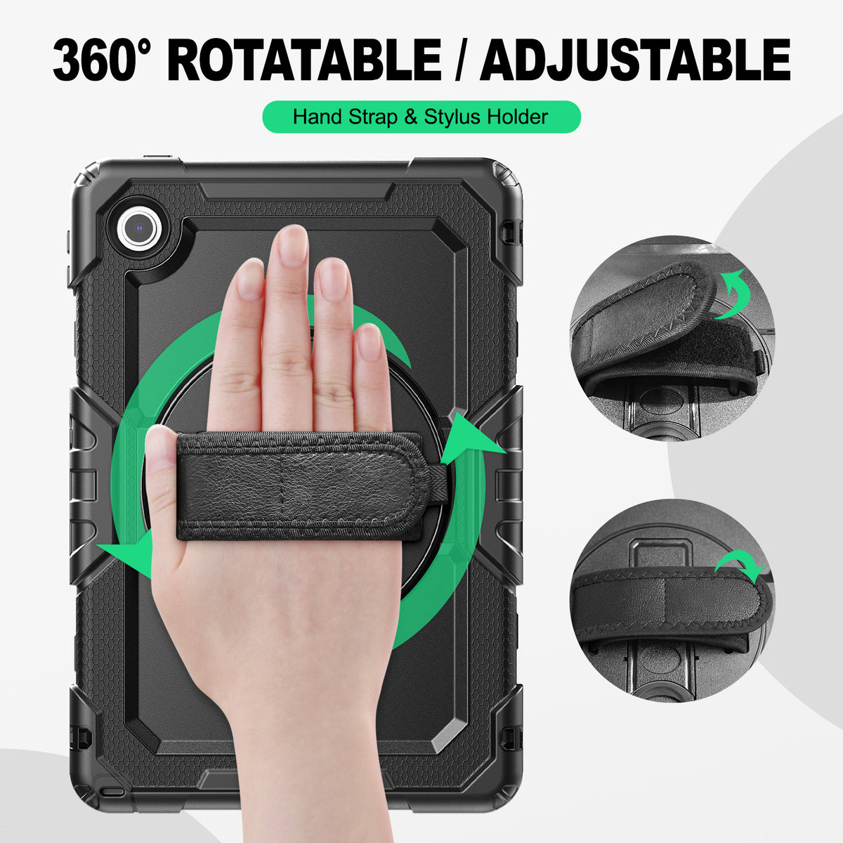 Lenovo Tab M10 10.1-Inch (2025) rugged case with hand strap, 360° rotatable hand strap & stylus holder