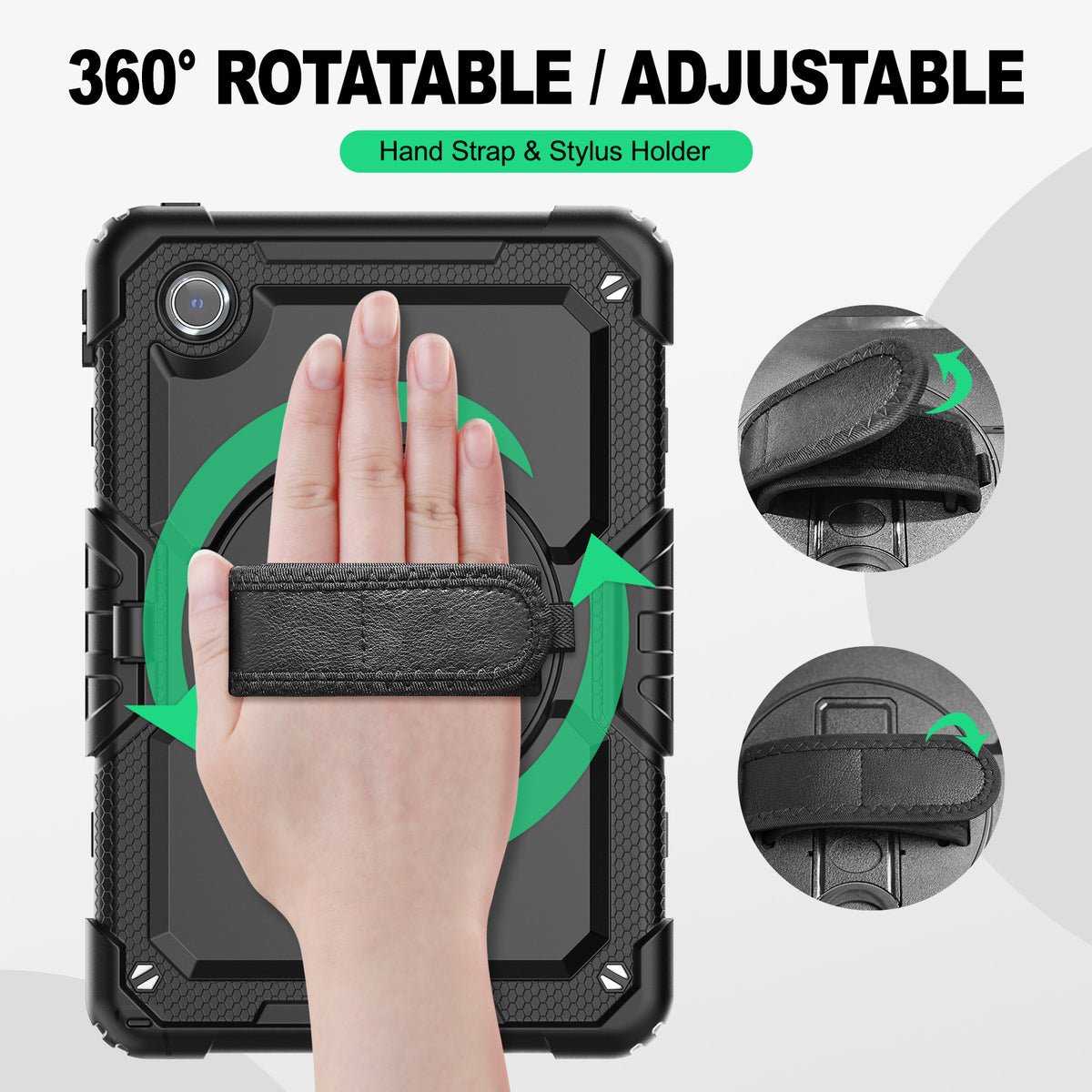 Lenovo Tab M11/K11/Idea Tab 11-Inch rugged case with hand strap, 360° rotatable hand strap & stylus holder