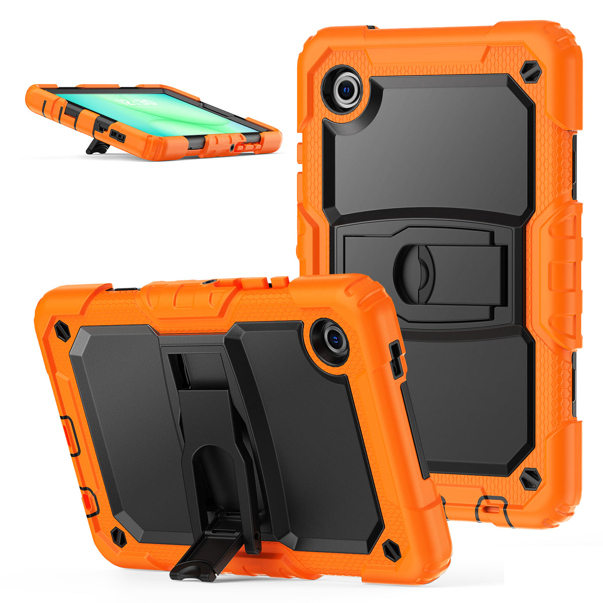 SEYMAC Galaxy Tab A11 8.7 Inch Case (2025) in orange with built-in kickstand and durable design.