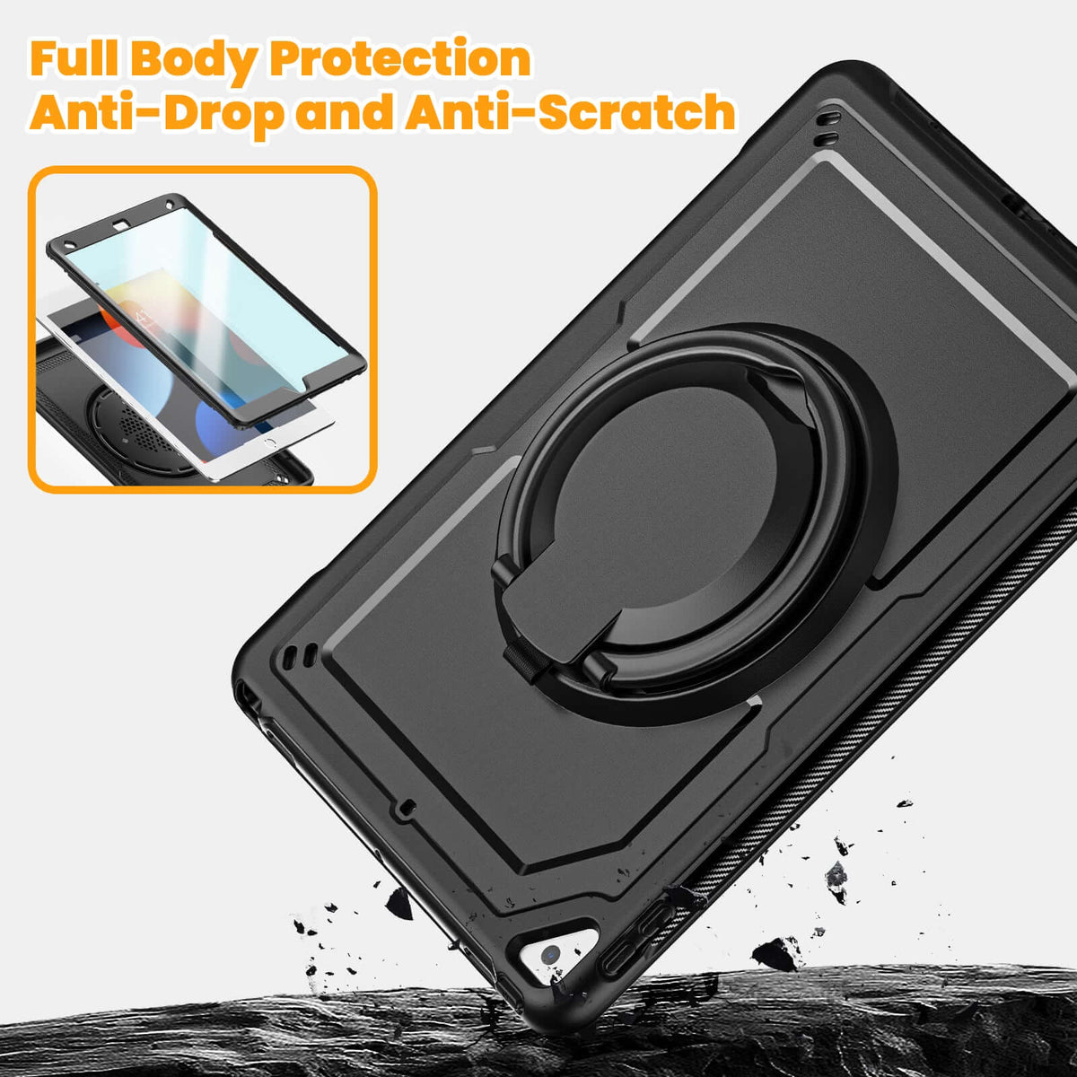 SEYMAC iPad Pro 10.5 Inch Case (2017) featuring full body protection, anti-drop and anti-scratch design with rotating grip.