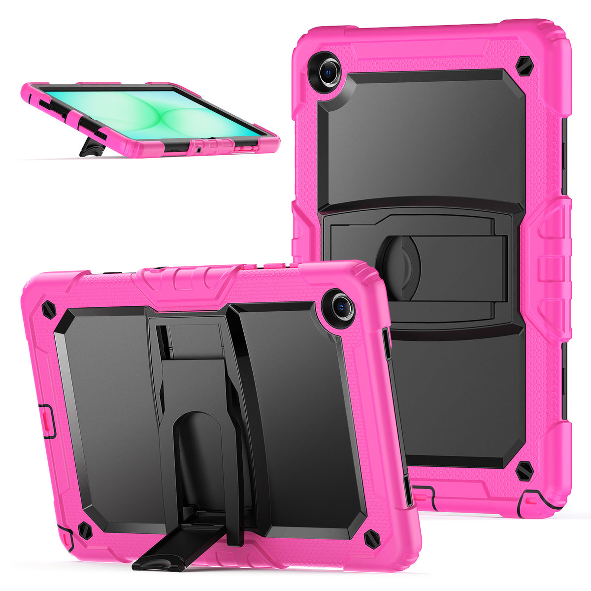 SEYMAC Galaxy Tab A11+ 11 Inch Case (2025) in pink with built-in kickstand and shock-absorbing design.