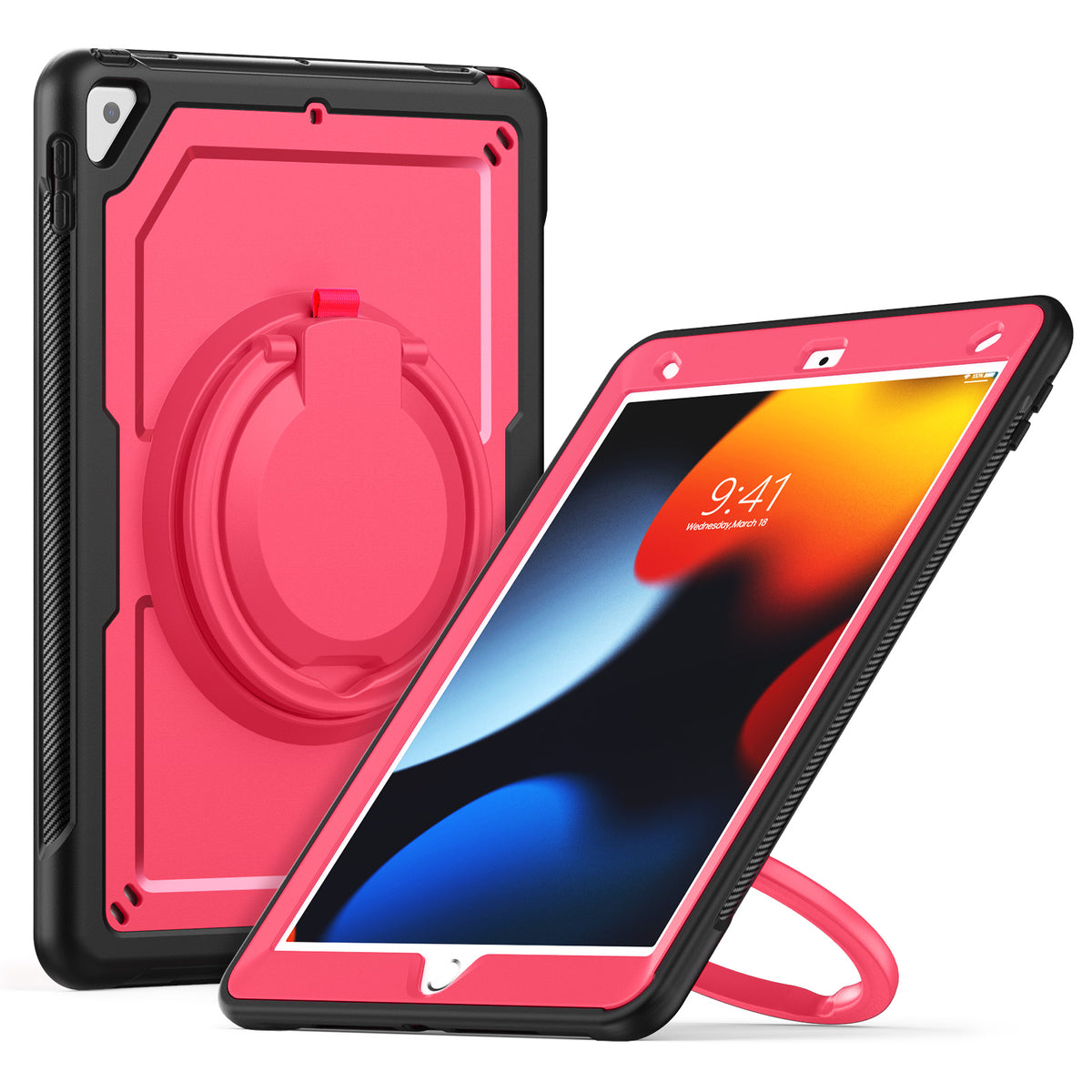 SEYMAC iPad Pro 10.5 Inch Case (2017) in pink, featuring a rotating handle and built-in screen protector.