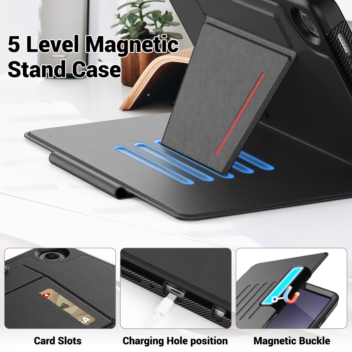 SEYMAC Galaxy Tab A11 8.7 Inch Case (2025) with 5 level magnetic stand and card slots.