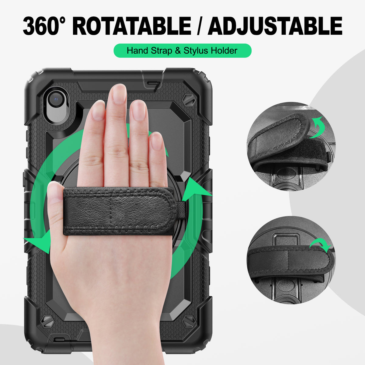 Lenovo Tab M8 (2nd/3rd) 8-Inch rugged case with hand strap, 360° rotatable hand strap & stylus holder