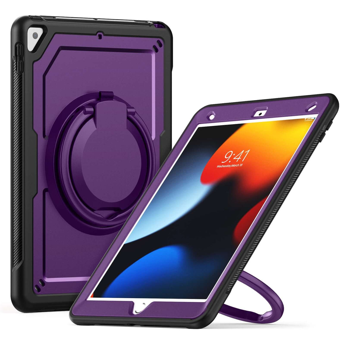 SEYMAC iPad Pro 10.5 Inch Case (2017) in purple with 360° rotating handle grip and built-in screen protector.